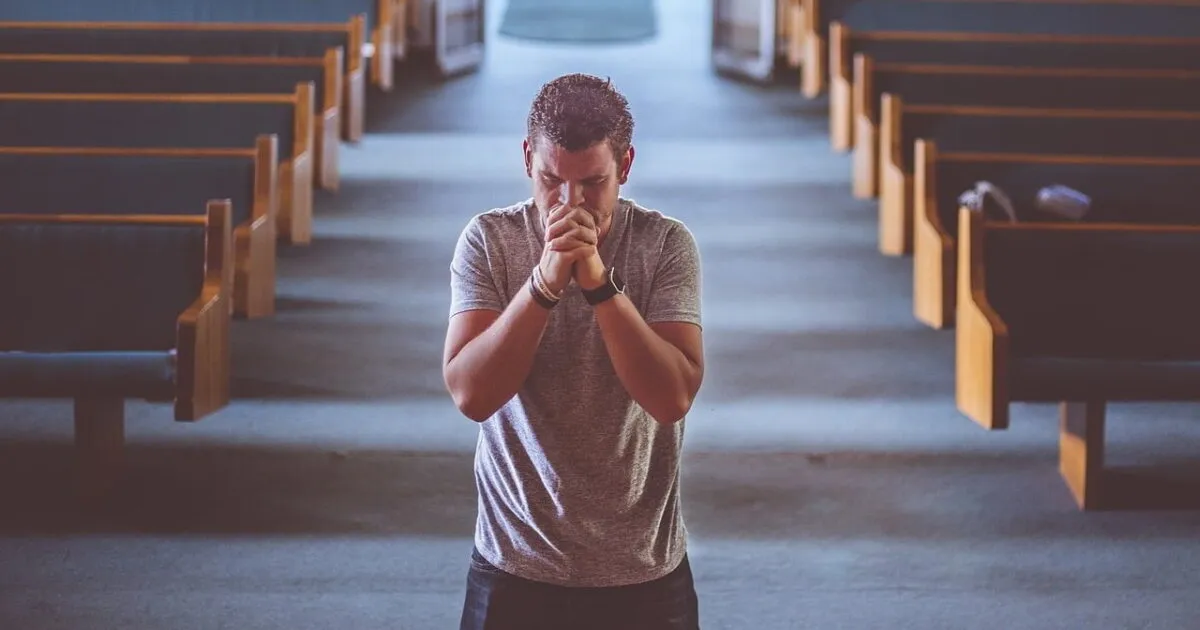 man, praying, church
