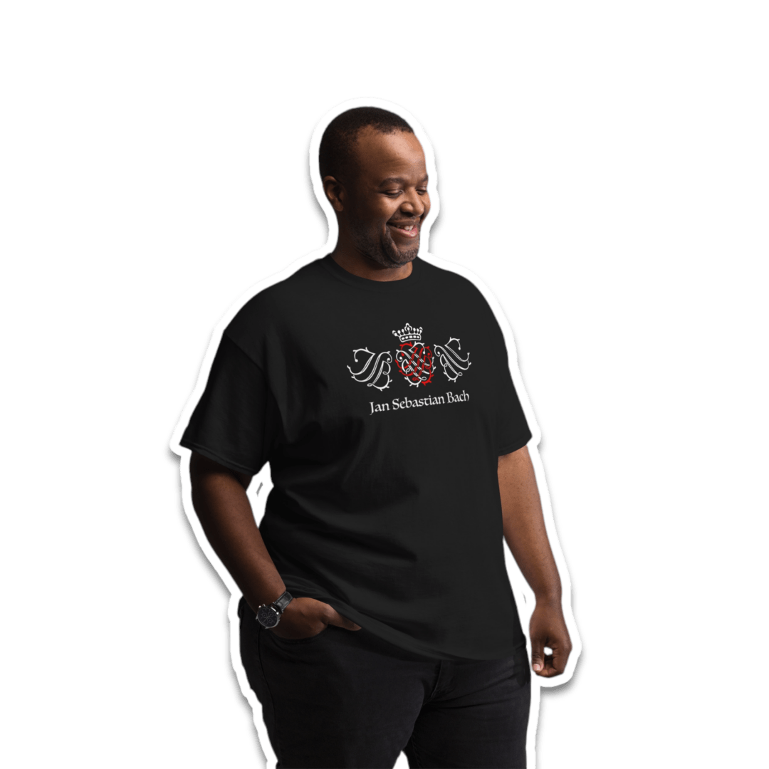 Czarna męska koszulka z pieczęcią Jana Sebastiana rozmiary od S do 5XL