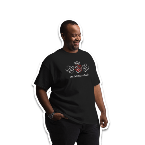 Czarna męska koszulka z pieczęcią Jana Sebastiana rozmiary od S do 5XL
