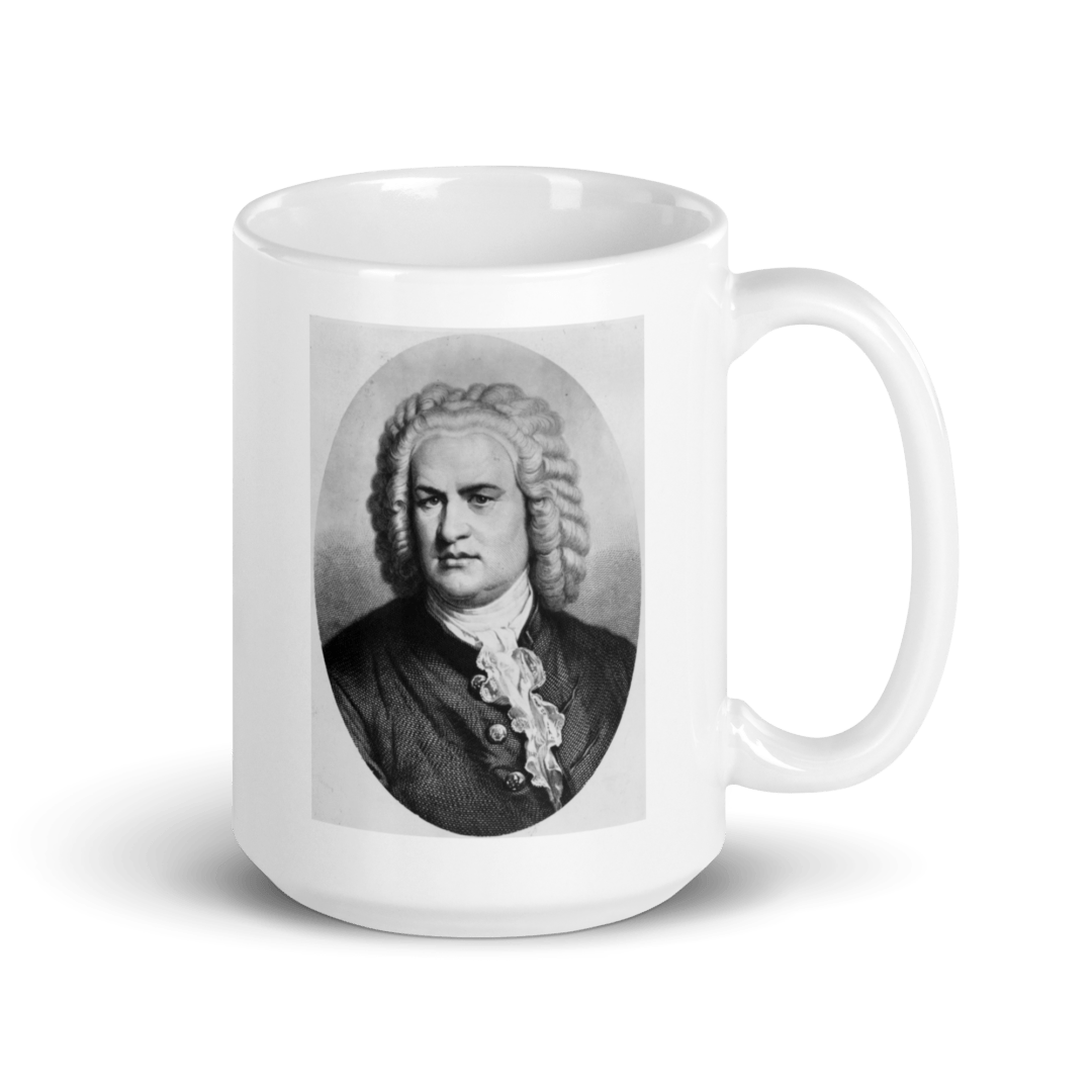 Biały kubek z portretem Bacha