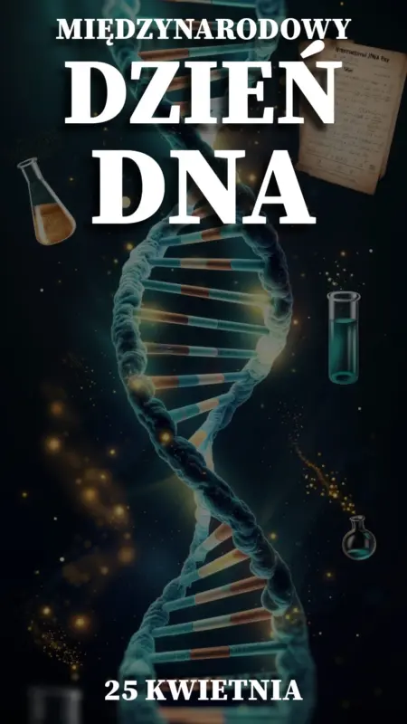 Ilustracja na wspomnienie o obchodach święta Międzynarodowego Dnia DNA w dniu 25 kwietnia 2025 roku. | Moje Quo Vadis - mojequovadis.pl | PpiotrR.pl