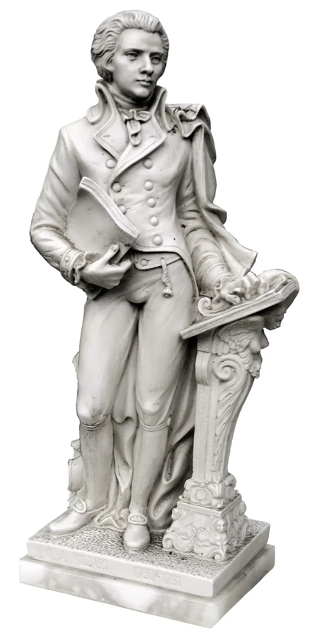 mozart, figure, marble