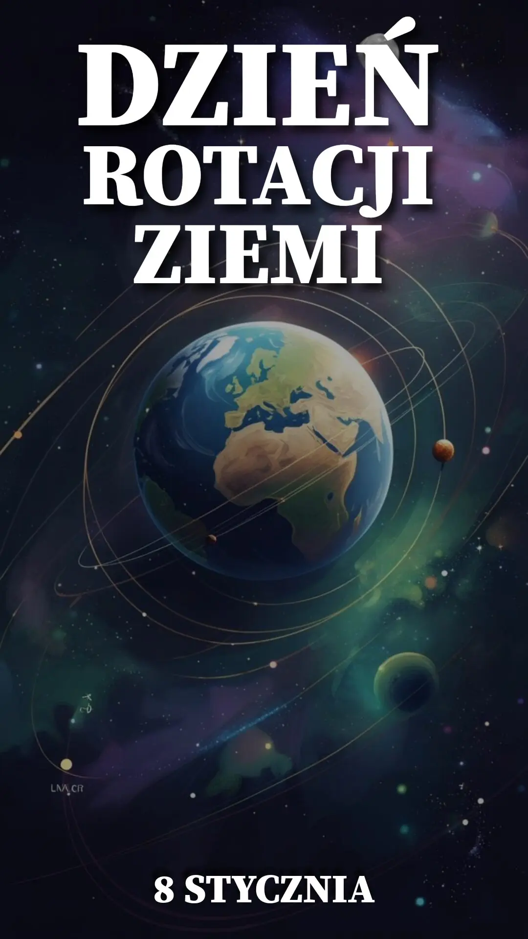 Ilustracja na wspomnienie o obchodach 8 stycznia Dnia Rotacji Ziemi w blogu Moje Quo Vadis - mojequovadis.pl | PpiotrR.pl