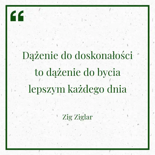 Grafika z Myślą dnia na 9 czerwca "Dążenie do doskonałości to dążenie do bycia lepszym każdego dnia" - Zig Ziglar