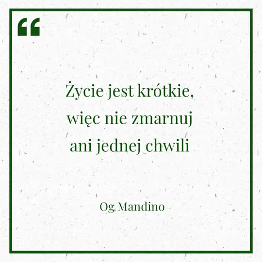 Grafika z Myślą dnia na 27 lipca "Życie jest krótkie, więc nie marnuj ani jednej chwili" - Og Mandino