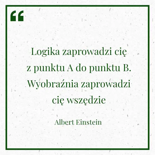 Grafika z Myślą dnia na 4 maja "Logika zaprowadzi cię z punktu A do punktu B. Wyobraźnia zaprowadzi cię wszędzie" - Albert Einstein