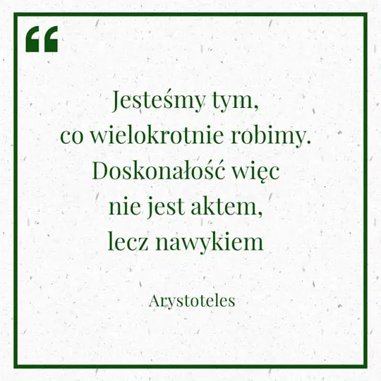 Grafika z Myślą dnia na 11 sierpnia "Jesteśmy tym, co wielokrotnie robimy. Doskonałość więc nie jest aktem, lecz nawykiem" - Arystoteles