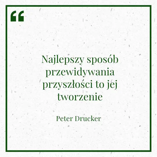 Grafika z Myślą dnia na 27 lutego "Najlepszy sposób przewidywania przyszłości to jej tworzenie" - Peter Drucker