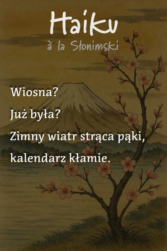 Ilustracja do Poetyckiego Tygodnia w blogu Moje Quo Vadis - Sobota z Haiku - Wiosna? Już była? Zimny wiatr strąca pąki, kalendarz kłamie.