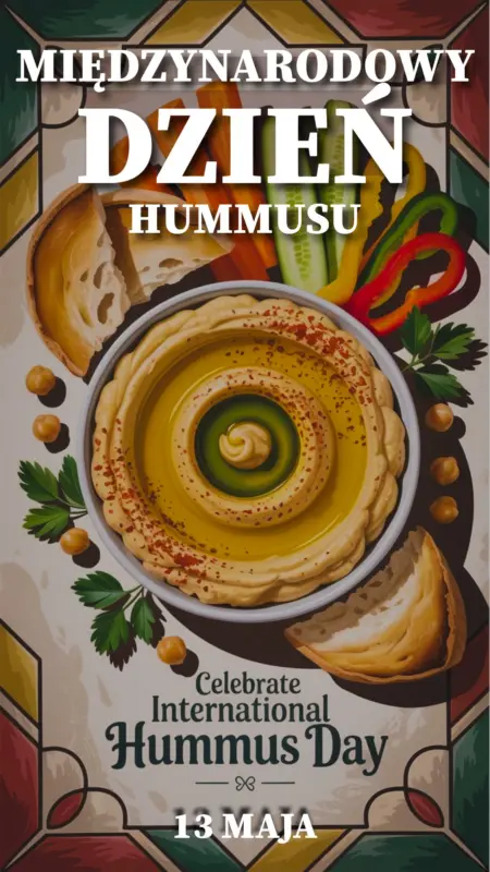 Ilustracja na wspomnienie o obchodach 12 maja Międzynarodowego Dnia Hummusu w blogu Moje Quo Vadis - mojequovadis.pl | PpiotrR.pl