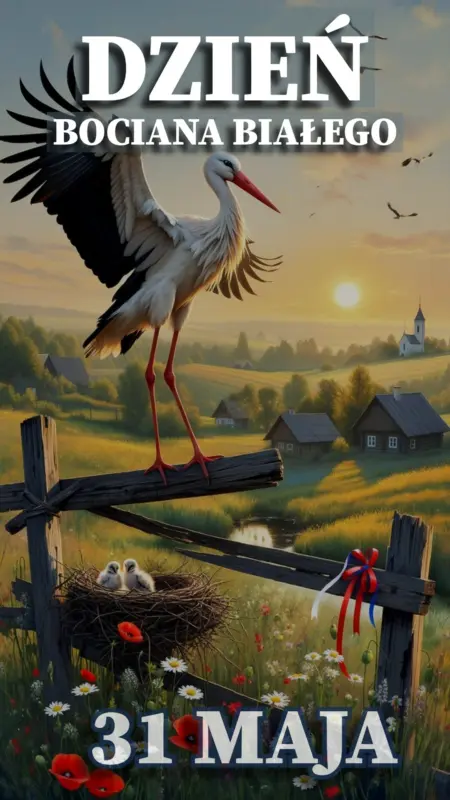 Ilustracja na wspomnienie o obchodach 31 maja Dnia Bociana Białego w blogu Moje Quo Vadis - mojequovadis.pl | PpiotrR.pl