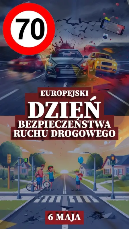 Ilustracja na wspomnienie o obchodach Europejskiego Dnia Bezpieczeństwa Ruchu Drogowego obchodzonego dnia 6 maja w blogu Moje Quo Vadis - mojequovadis.pl | PpiotrR.pl