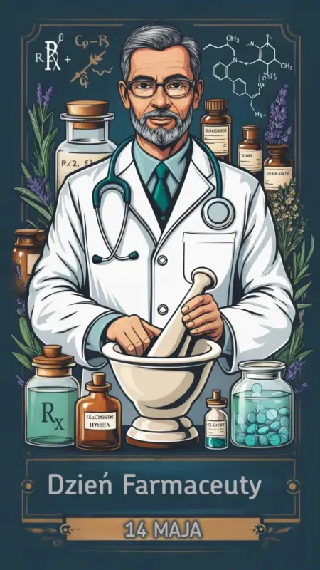 Ilustracja na wspomnienie o obchodach w Polsce Dnia Farmaceuty dnia 14 maja w blogu Moje Quo Vadis - mojequovadis.pl | PpiotrR.pl