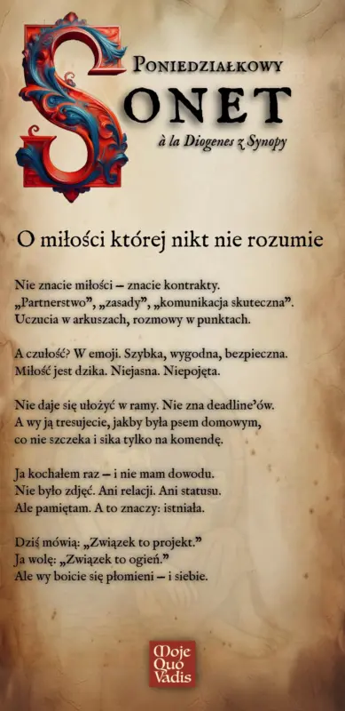 Poniedzialkowy Sonet wloski na 16 czerwca w stylu Diogenesa z Synopy – O milosci ktorej nikt nie rozumie