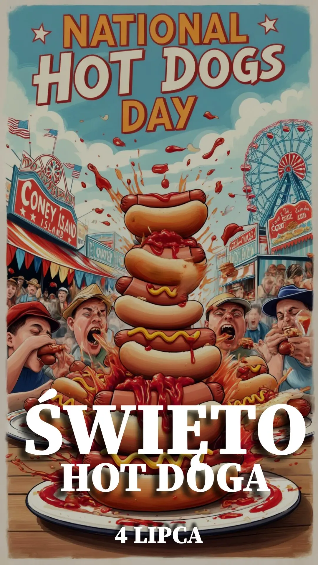 Ilustracja na wspomnienie o obchodach 4 lipca Święta Hot Doga w blogu Moje Quo Vadis - mojequovadis.pl | PpiotrR.pl