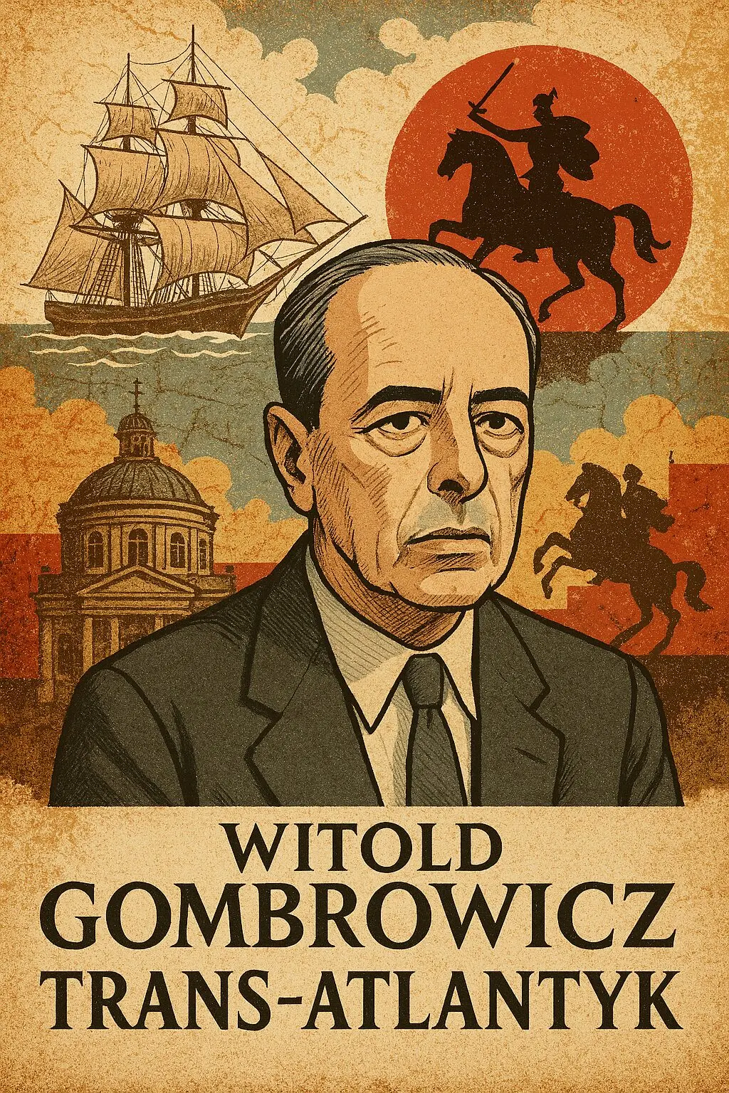 Ilustracja baner z linkiem afiliacyjnym promującym jego książkę Trans-Atlantyk w blogu Moje Quo Vadis o solenizancie poecie Witoldzie Gombrowiczu | mojequovadis.pl lub PpiotrR.pl