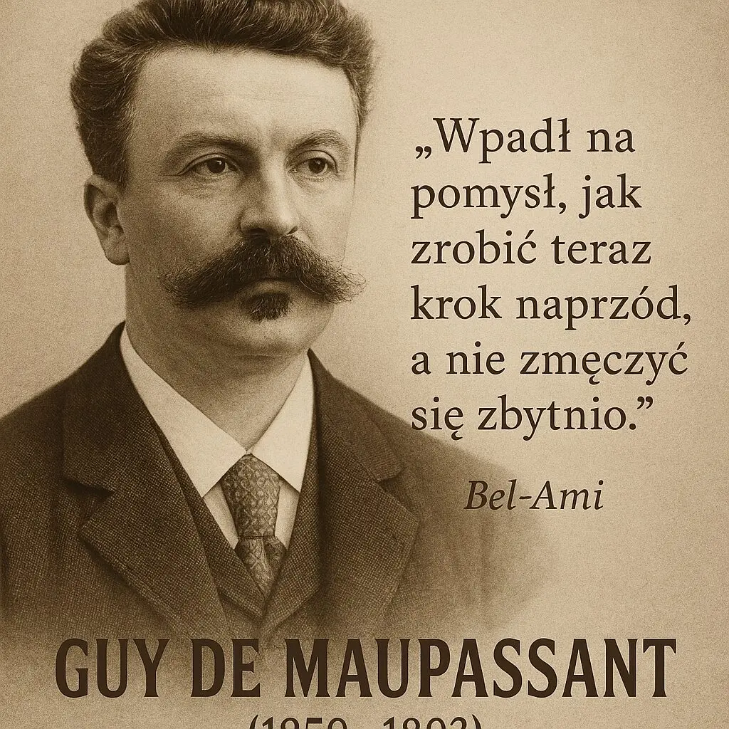 Ilustracja baner z linkiem afiliacyjnym do wydania angielskojęzycznej wersji jego książki Bel-Ami w blogu Moje Quo Vadis o zmarłym tego dnia francuskim poecie Guy`u de Maupassancie | mojequovadis.pl lub PpiotrR.pl