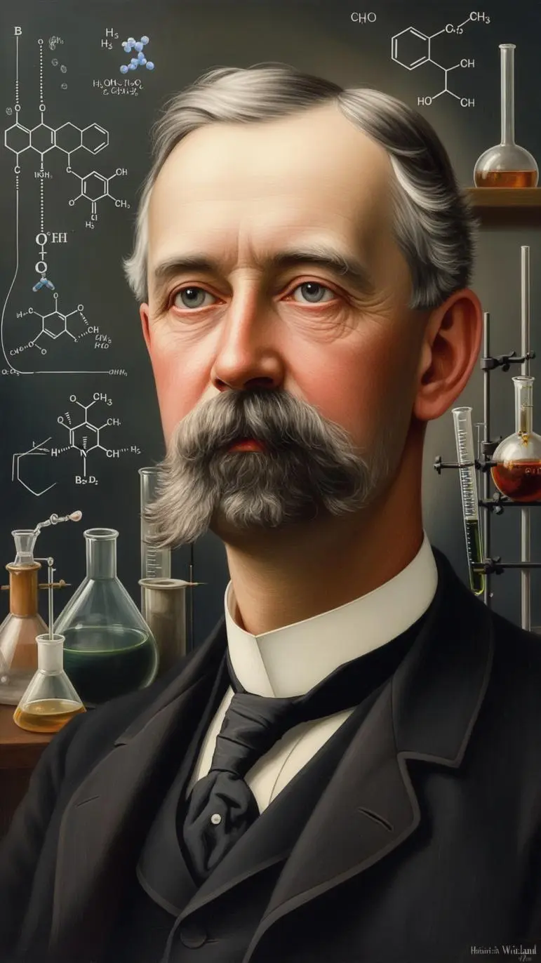 Ilustracja na wspomnienie o zmarłym 5 sierpnia Laureacie Nagrody Nobla Heinrichu Wielandzie w dziedzinie chemii z 1927 roku za badania nad kwasami żółciowymi oraz związanymi z nimi substancjami. Jego prace przyczyniły się do lepszego zrozumienia biochemii lipidów.w blogu Moje Quo Vadis - mojequovadis.pl | PpiotrR.pl
