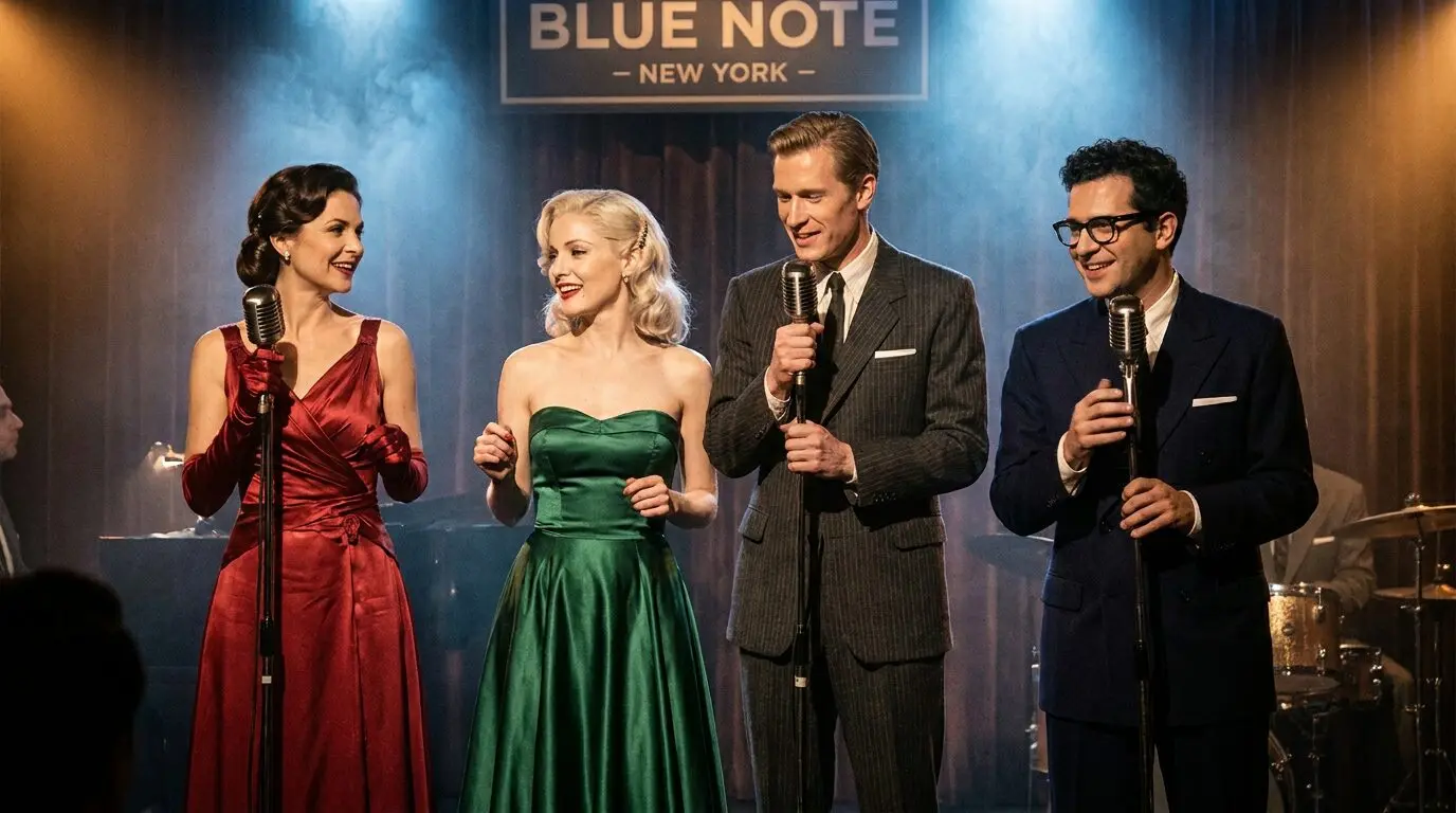 002 Four singers stand at microphones on a stage OaipqsCt jpg